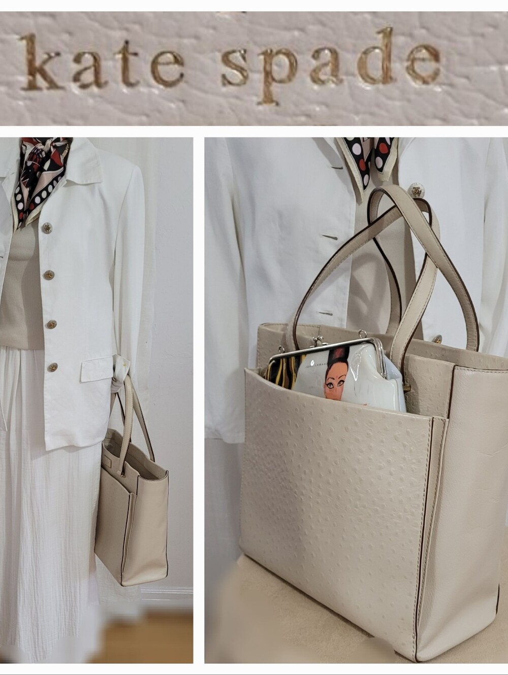 kate spade Beige Cream Textured Leather Tote